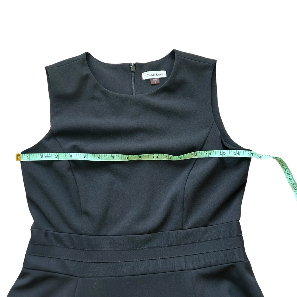 Calvin Klein sleeveless black crepe knit fit flare dress mesh panels size 10 - Picture 10 of 11